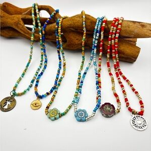 Czech Necklace with Metallic Pendant or Focal Flower Czech Glass Beads